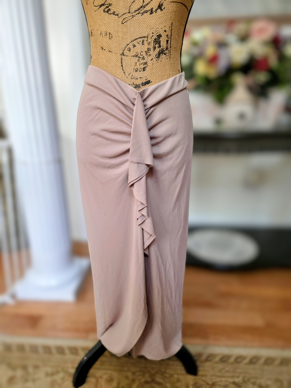 H&M Blush Pink Ruffle-Front Maxi Skirt